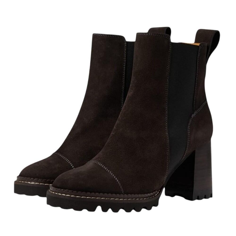 See by Chloe Womens Mallory Ankle Boot EU 37.5 US 7.5 Grey Calf Suede NIB - Picture 3 of 13